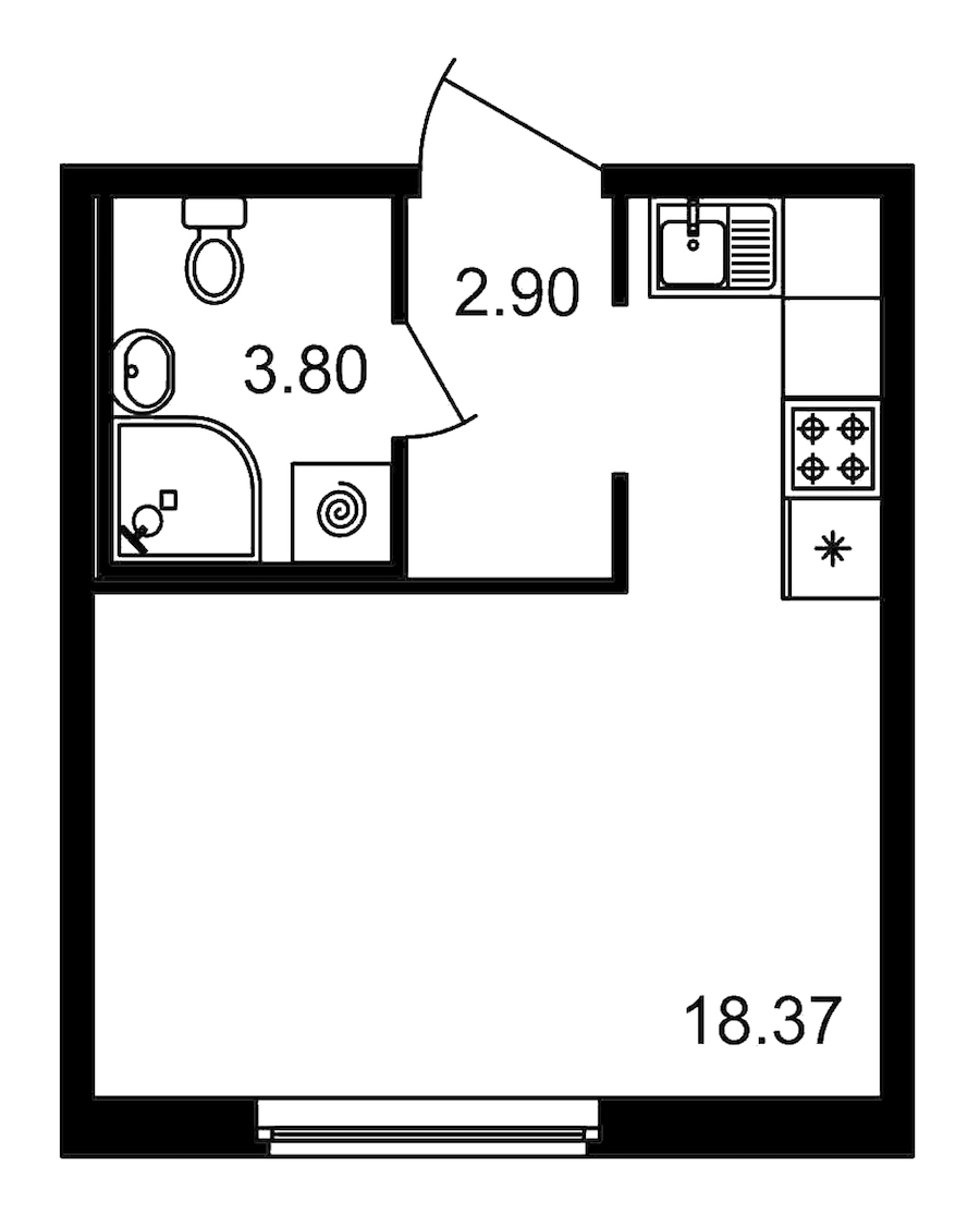 Квартира студия 25.07 м², 1/15 эт., ЖК «Новые горизонты»